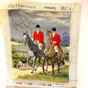 Vintage Needlepoint Completed Large Scale The Huntsmen Anglophile English DecorPenelope