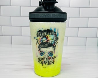 Zero Fucks/Skull/Flag/Ombre/Shaker Bottle/Gym/Workout/Glitter