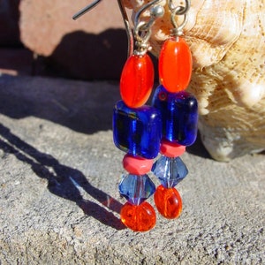 Oklahoma Basketball Earrings, Fan Earrings, OKC Team Earrings, Oklahoma Blue and Orange Team Beaded Earrings, Czech Glass Orange and Blue