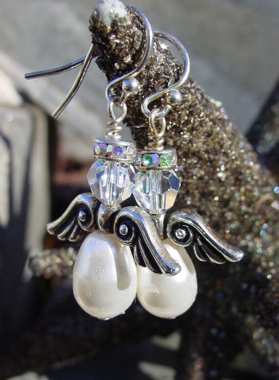 Crystal angel earrings deals
