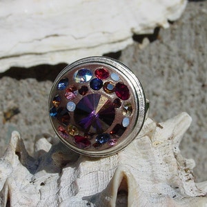 Swarovski Crystal Ring, Lilac Shadow, Ruby, Amethyst Crystal Ring, Adjustable Silver Ring, Pewter Ring, Brown Crystal Clay