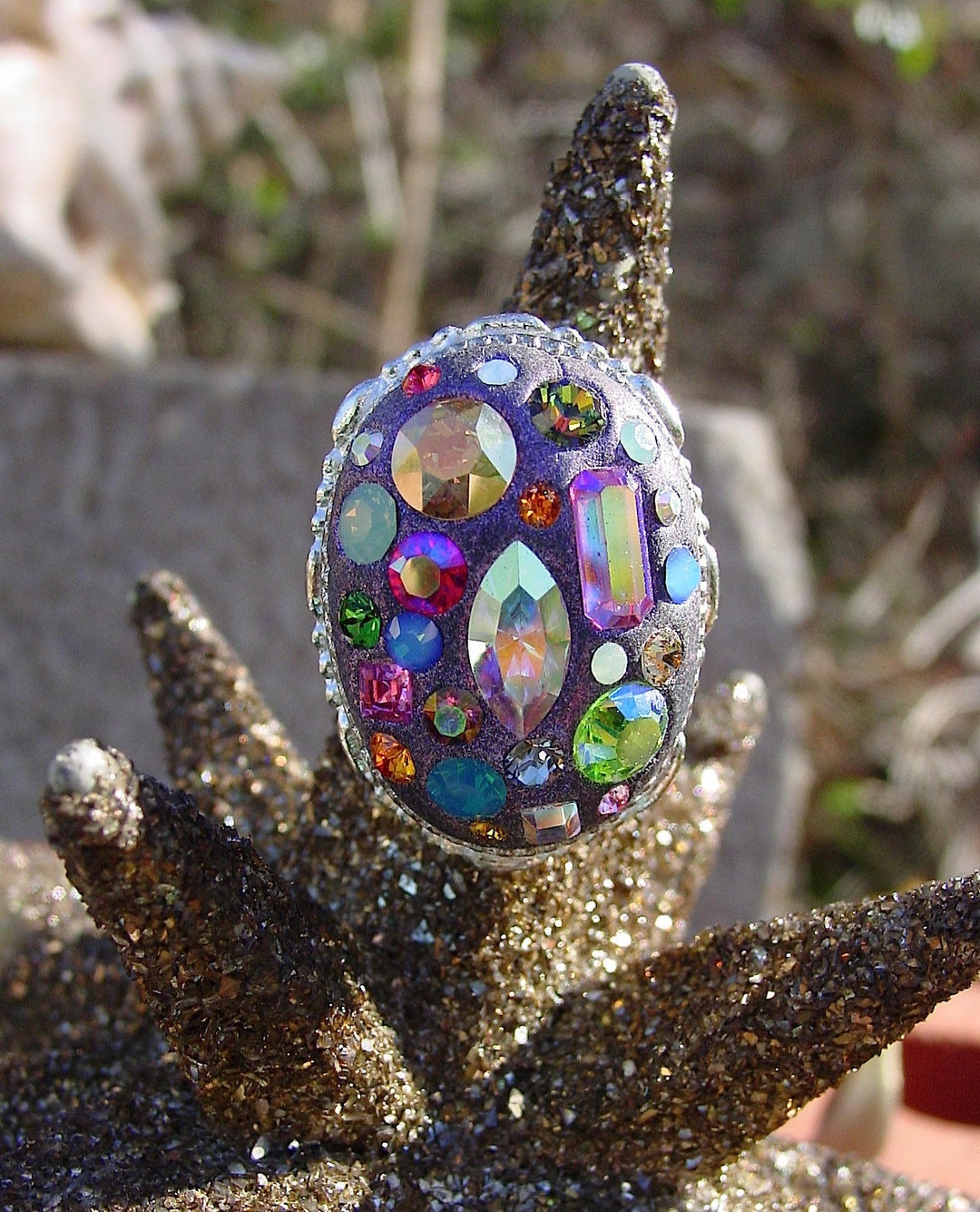 Adjustable Crystal Clay Ring Set With Swarovski Crystals and Vintage ...