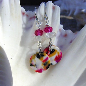 Resin, Czech Glass and Swarovski Crystal Bead Earrings, Valentine&#39;s Day, Acetate Czech Glass Earrings, Plastic and Czech Glass Bead Earrings