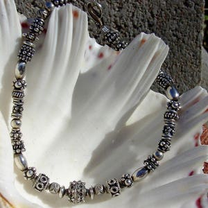Bali Sterling Silver Bracelet, Polished Sterling Silver Bracelet, Bali Sterling Silver Beaded Bracelet