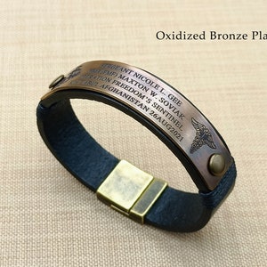 Custom Military Memorial Leather Bracelet, Army Remembrance KIA Bracelet, Engraved Memorial Day Gift for Veteran, Fallen But Not Forgotten
