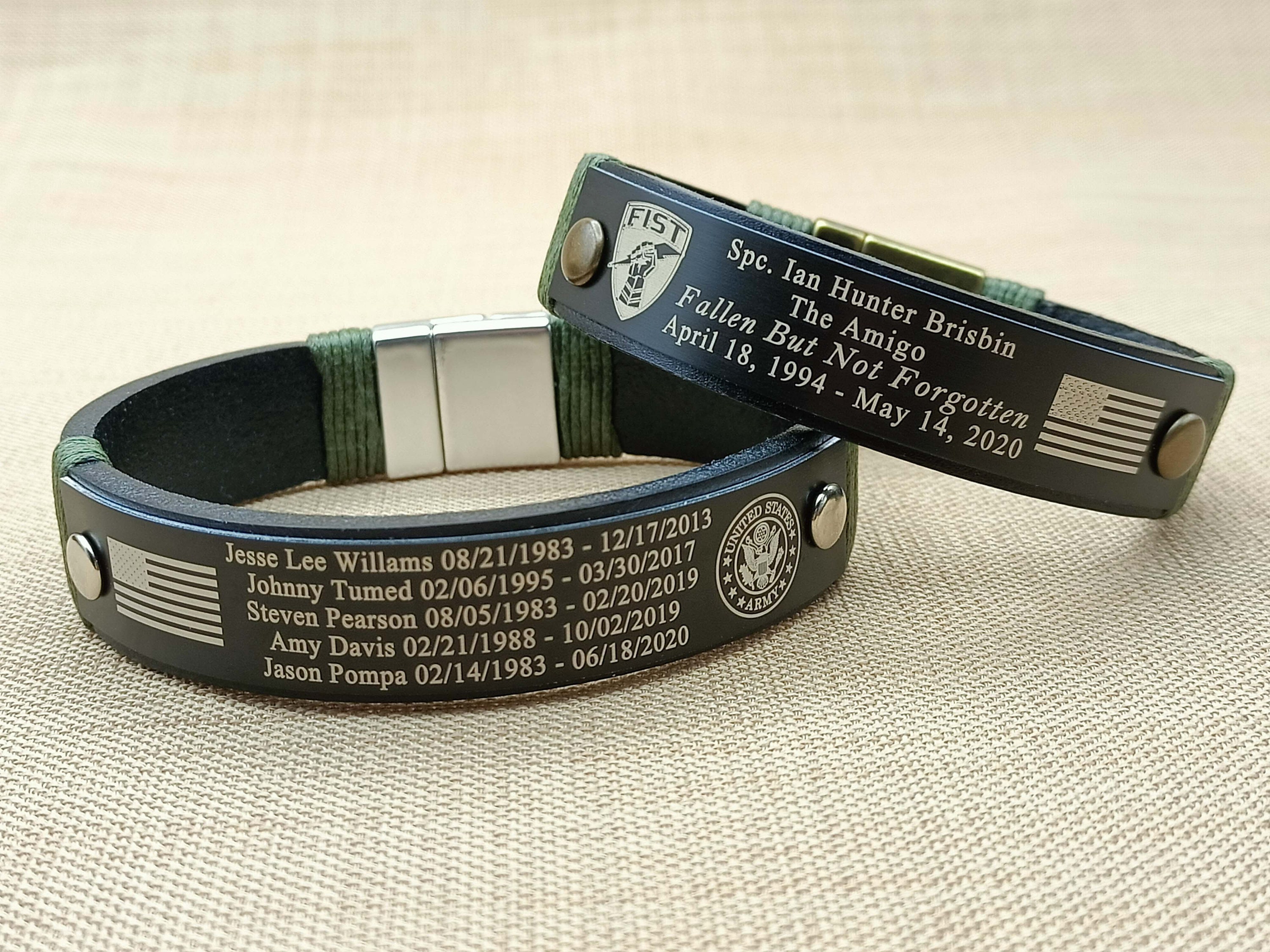 Custom Memorial Military Bracelet Honor the Fallen, KIA, POW, MIA, Deep  Laser Engraved Black or Silver Stainless Steel Leather Bracelets - Etsy