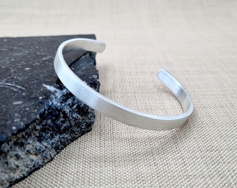 Sterling Silver Matt Chunky Solid Mens Cuff Bracelet, Personalized Hand Made 925K Silver Bangle for Him