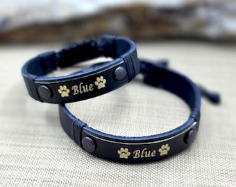 Braccialetto personalizzato per la perdita di un animale domestico, regalo per la perdita di un cane, braccialetto in pelle regolabile, una volta al mio fianco per sempre nel mio cuore, regalo commemorativo per gli amanti dei cani e dei gatti