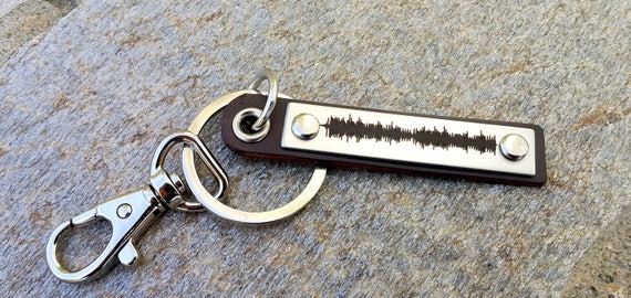 Custom Soundwave Leather Keychain - Engraved Voice Message QR Code