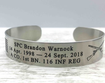 Customized Stainless Steel Memorial Cuff Bracelet, Honor the Fallen, End of Watch, Fire Fighters, Loss of Loved One, Memorial Jewelry