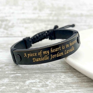 Personalized Memorial Bracelet, A Piece of My Heart is in Heaven, In Memory of Bracelet, Memorial Keepsake, Engraved Loss of Loved One Gift