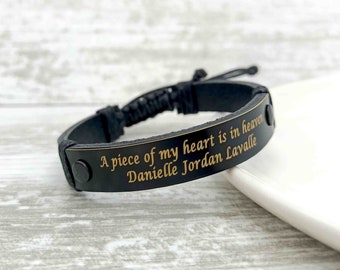 Personalized Memorial Bracelet, A Piece of My Heart is in Heaven, In Memory of Bracelet, Memorial Keepsake, Engraved Loss of Loved One Gift