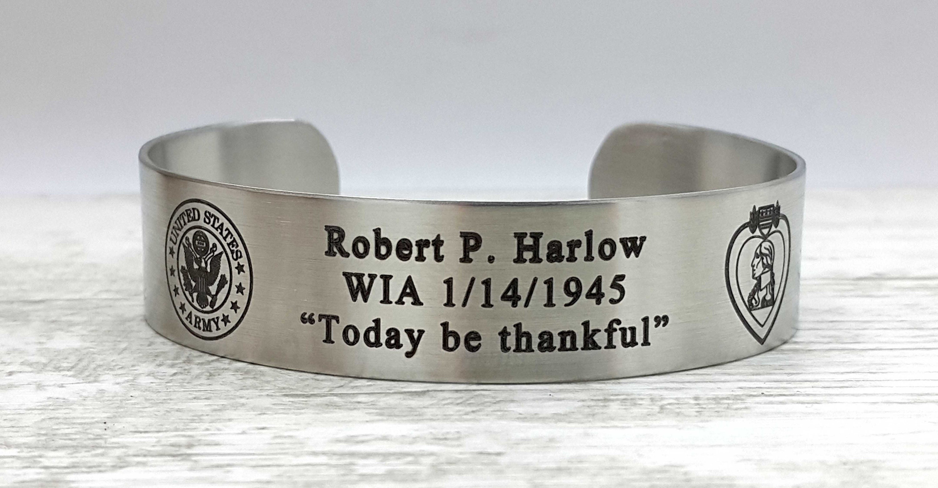 Custom Military Bracelet Stainless Steel Cuff Honor the Fallen Etsy