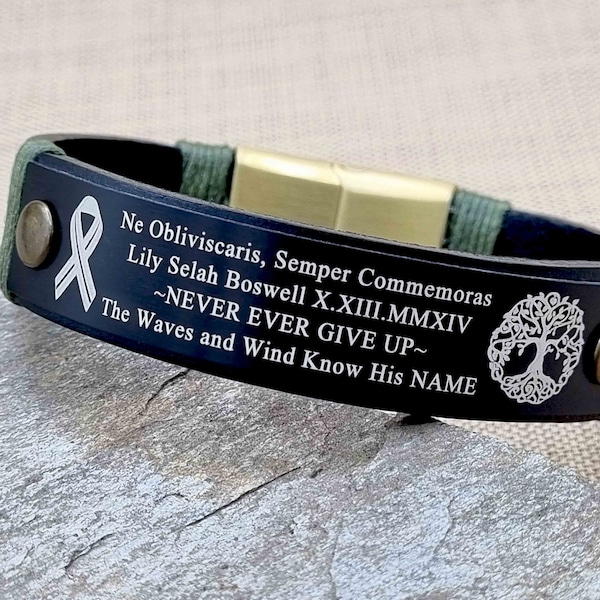 Personalized Military Memorial Bracelet, Custom KIA Bracelet, In Loving Memory, Loss of Friend, Army Veteran, Handcrafted Leather Bracelet