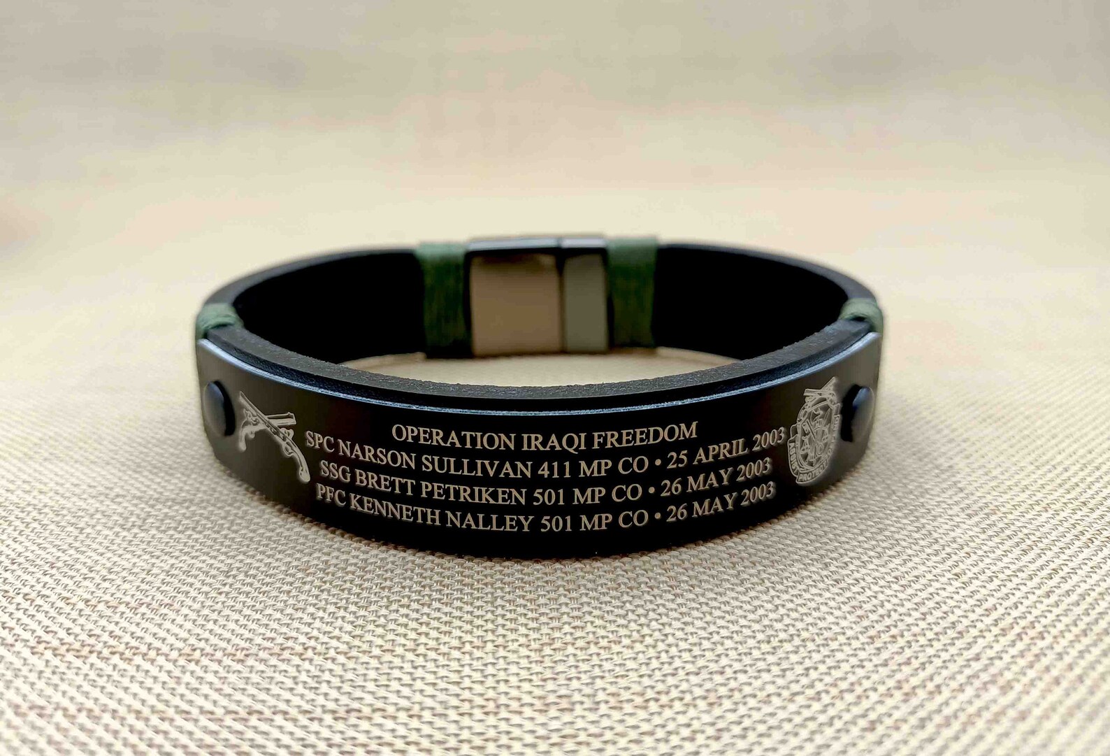 Black Military Memorial Bracelet Personalized Leather Etsy