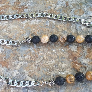 Mens Natural Stones Beaded Wallet Chain, Pocket Watch Chain, Money Clip Chain, Sterling Silver Hook, Mens Jewelry, Mens Accessories