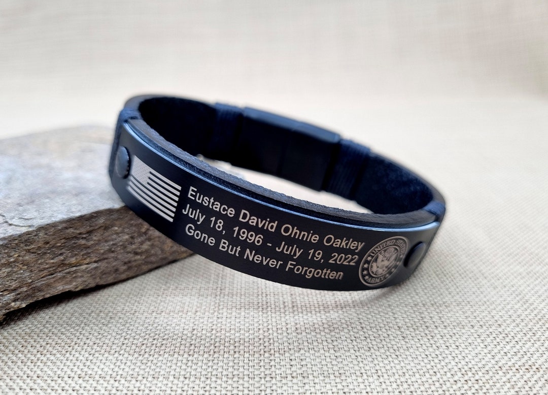 Black Military Memorial Bracelet Personalized Leather Bracelet KIA