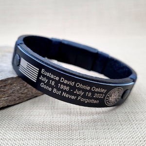 Black Military Memorial KIA Bracelet - Personalized Leather Bracelet - KIA Bracelet - In Memory of Fallen Soldiers - Honor the Fallen