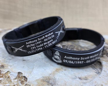 Black Military Memorial KIA Bracelet - Personalized Leather