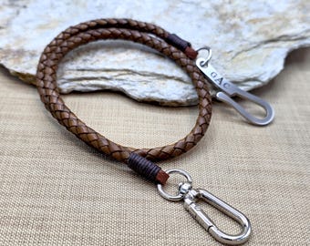 Tiger's Eye Beaded Wallet Chain: 925 Sterling Silver Hook, Men's