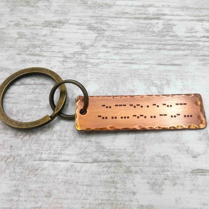 7th Anniversary Copper Gifts, Copper Morse Code Keychain,  Customized Secret Message Morse Code Key Chain, 7th Wedding Anniversary Keychain