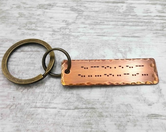 Copper Morse Code Keychain, Personalized Secret Message, 7th Anniversary Gift