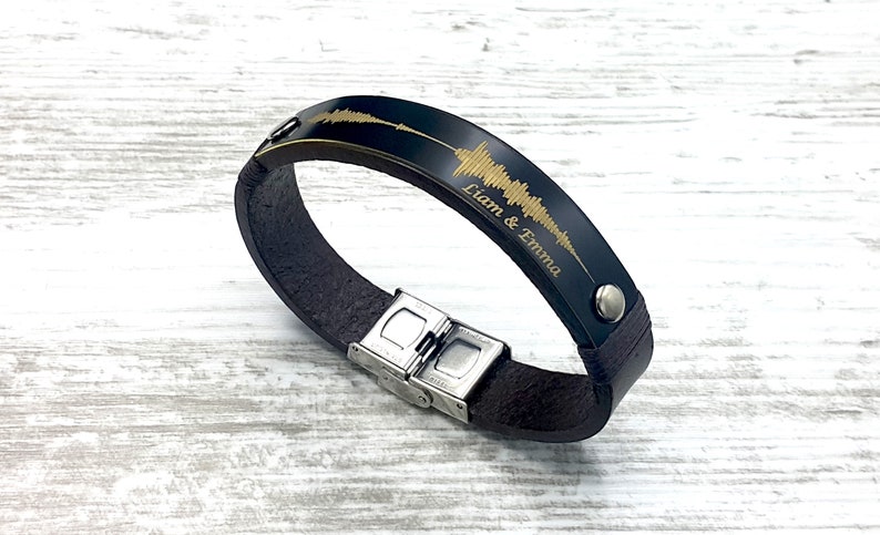 Personalized Soundwave Bracelet, Actual Voice Message link QR Code, Engraved Leather Bracelet, Custom Soundwave Gift For Boyfriend image 8