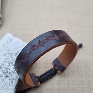 Personalized Wedding Anniversary Gift for Him - 3rd Anniversary Gift for Mens - Engraved Adjustable Leather Bracelet - Soundwave Bracelet