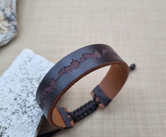 Personalized Soundwave Leather Bracelet – Engraved Anniversary Gift