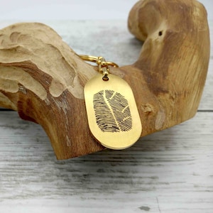 Personalized Fingerprint Gold Keychain, Handwriting Keychain, Deep Engraved Stainless Steel Gold Keychain, Perfect Christmas Gift for Her