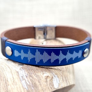 Personalized Soundwave Bracelet, Actual Voice Message link QR Code, Engraved Leather Bracelet, Custom Soundwave Gift For Boyfriend image 9