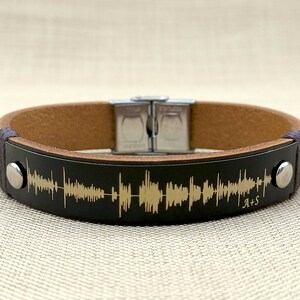 Personalized Soundwave Bracelet, Actual Voice Message link QR Code, Engraved Leather Bracelet, Custom Soundwave Gift For Boyfriend image 7