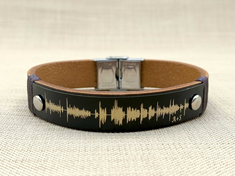 Personalized Soundwave Bracelet, Actual Voice Message link QR Code, Engraved Leather Bracelet, Custom Soundwave Gift For Boyfriend image 7