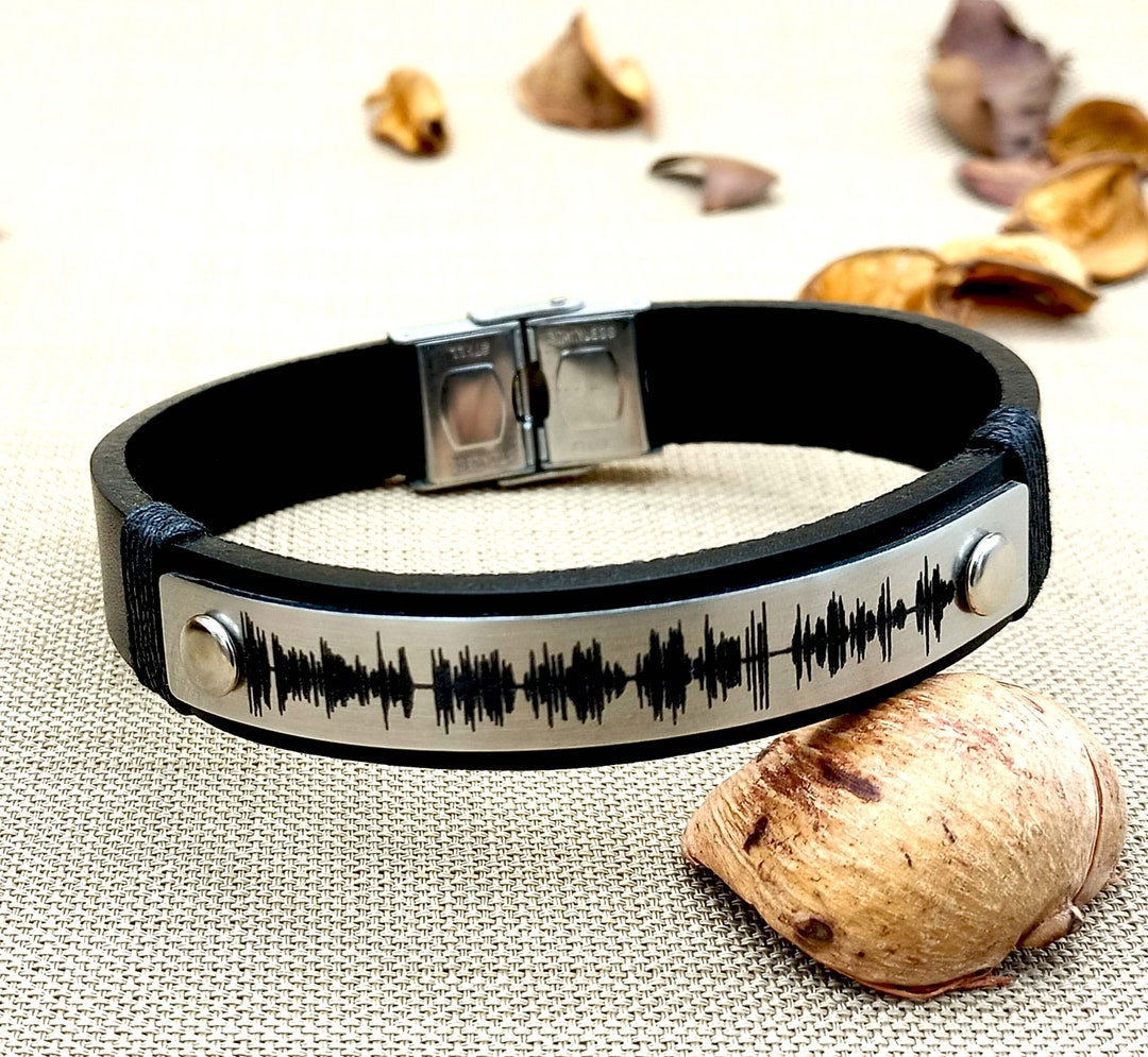 Custom Soundwave Leather Bracelet With Voice Recording Unique