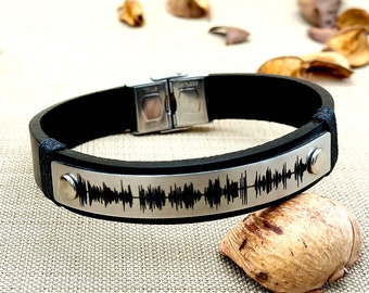 Personalisiertes Schallwellen-Lederarmband mit Sprachaufnahme • Einzigartiges Jahrestagsgeschenk für Ihn • Personalisiertes Audio-Andenken • Lieblingssong