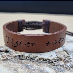 Actual Handwriting Bracelet – Personalized Leather Bracelet for Him – Signature Engraved Jewelry – Memorial Gift – Father’s Day Gift