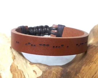 Morse Code Leather Bracelet with Verse Inside - Christian Gift for Him or Her - Adjustable Faith Jewelry - Custom Bible Verse Bracelet
