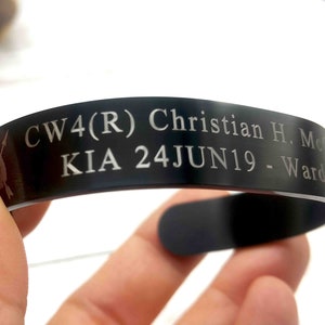 CW4 (R) Christian H McCoy Memorial Bracelet KIA Bracelet Black Stainless Steel Cuff Honor the Fallen Mens Military Cuff Bracelet Engraved