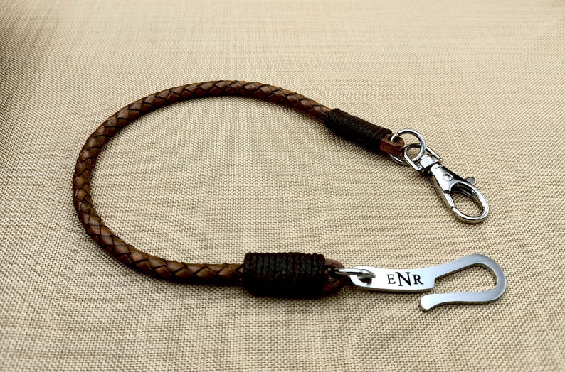 Braided Leather Wallet Chain, Stainless Steel Hook, Men's Accessories - Men's Jewelry, Leather Wallet Chain, Personalized Gift for Him 