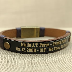 Army Military Mom Memorial Bracelet - KIA Bracelet - Engraved Minimalist Leather Bracelet - Military Spouse Gift - Veteran Gift