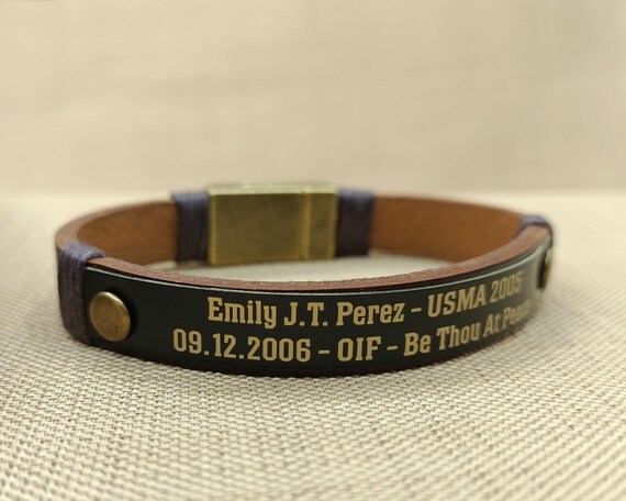 Army Military Mom Memorial Bracelet - KIA Bracelet - Engraved Minimalist Leather Bracelet - Military Spouse Gift - Veteran Gift