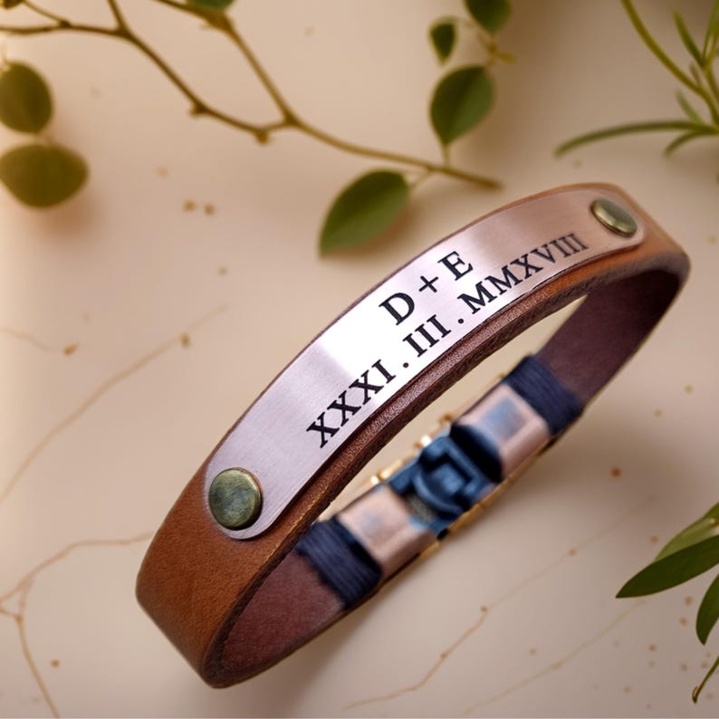 Personalized Copper 7th Anniversary Leather Bracelet - Engraved Keepsake image 3