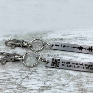 Personalized Birthday Gift for Him, Soundwave Keychain with QR Code, Engraved Actual Voice Recording, Voicemail, Video, Song, Music Keychain