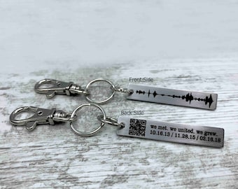 Soundwave Keychain with QR Code, Engraved Actual Voice Recording, Voicemail, Video, Song, Music Keychain, Family Christmas Keychain Gift