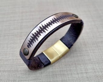 8th Anniversary Gift for Husband – Bronze Sound Wave with Voice or Heartbeat + QR Code