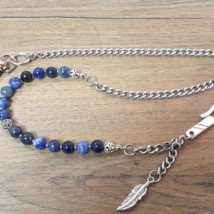 Blaue Sodalith Perlen Geldbörse Kette, Herren Accessoires, Perlen Geldbörse Kette, 925 Sterling Silber Haken, Spiritualität und Freiheit