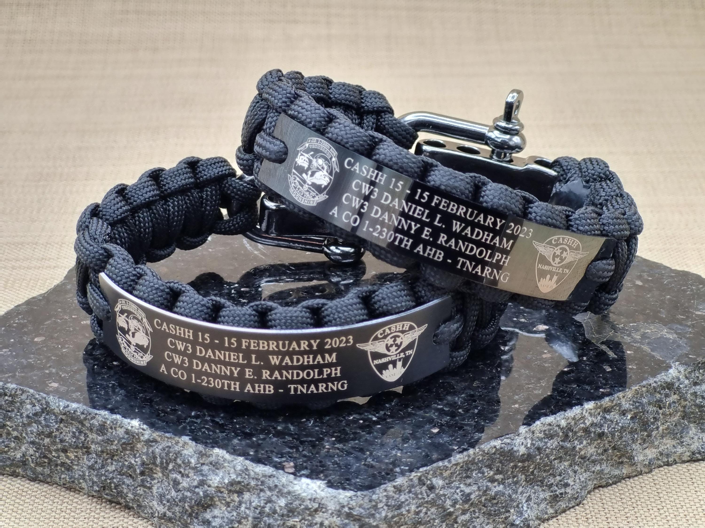 Personalized 550 Paracord Memorial Bracelet - Black, Blue, Red