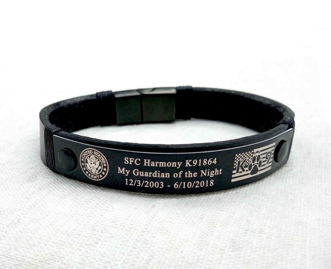 Black Memorial Bracelet Custom Engraved Military KIA Etsy