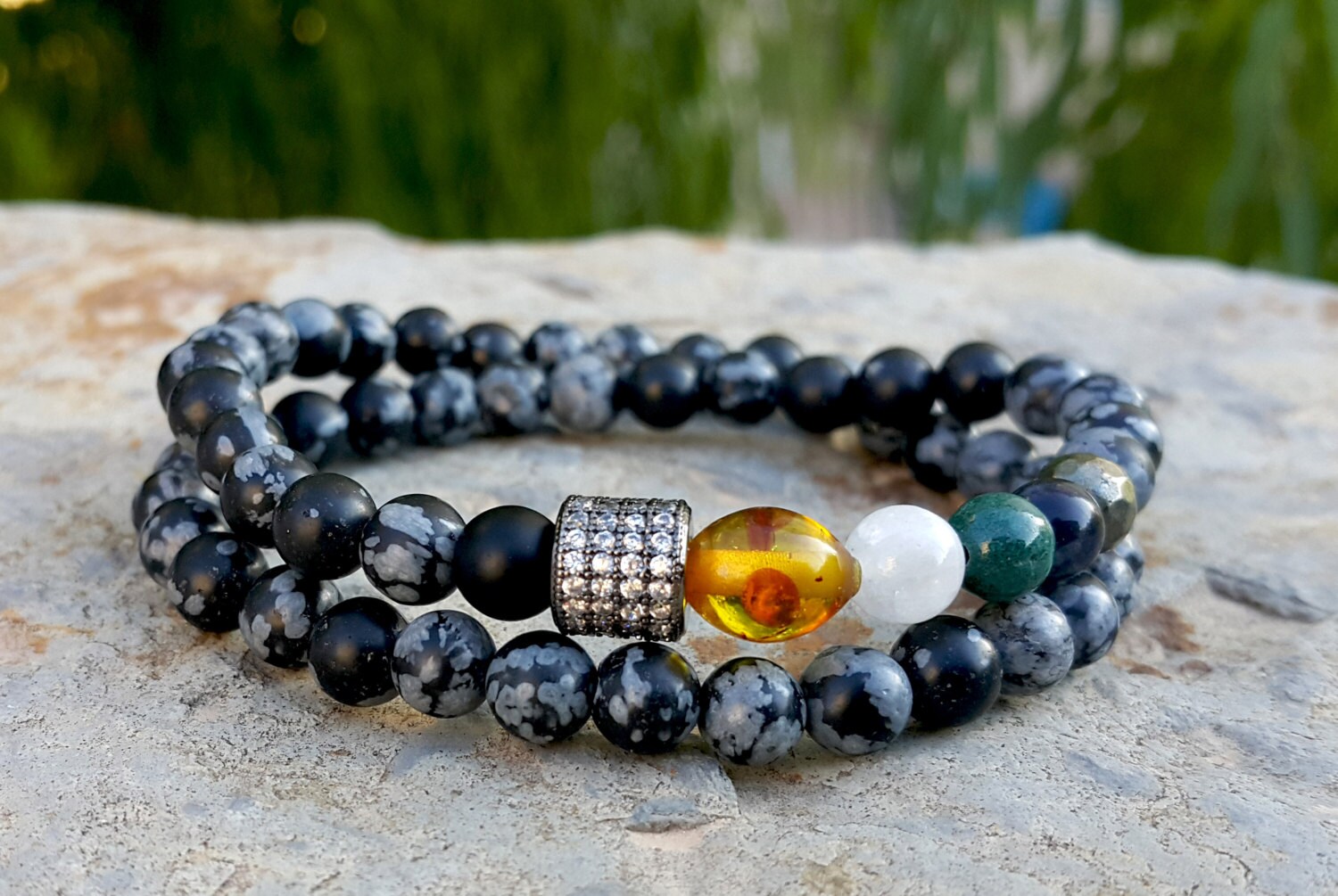 2 Wrap Mens Bracelet Natural Gemstone Bracelet Healing Stones Etsy