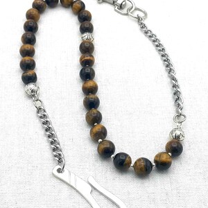 Cadena de cuentas para billetera, cadena de ojo de tigre marrón, gancho hecho a mano en plata 925, enfoque y concentración, accesorios para hombre